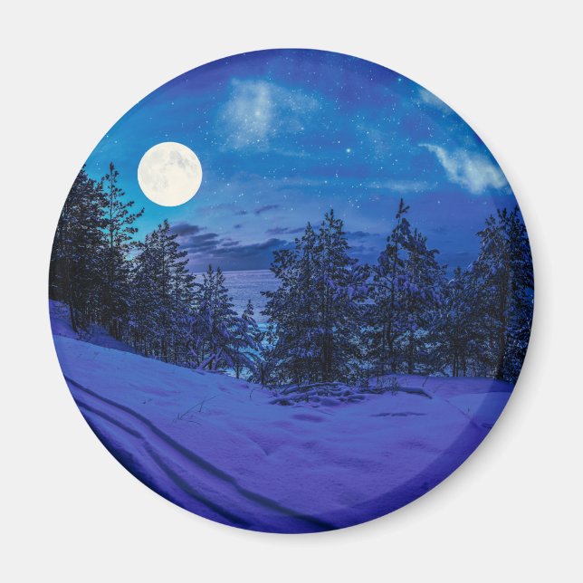 Aimant Nuit étoilée avec pleine lune en forêt (Devant)