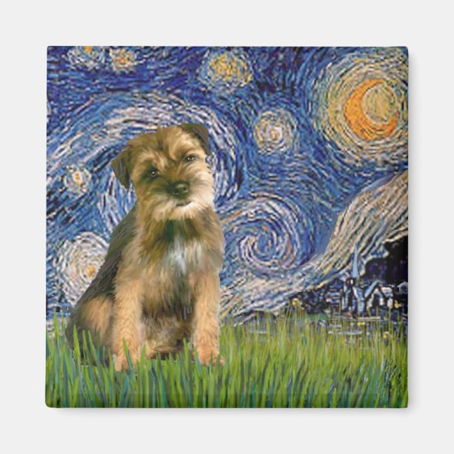 Aimant Nuit étoilée - Border Terrier #1 (Devant)