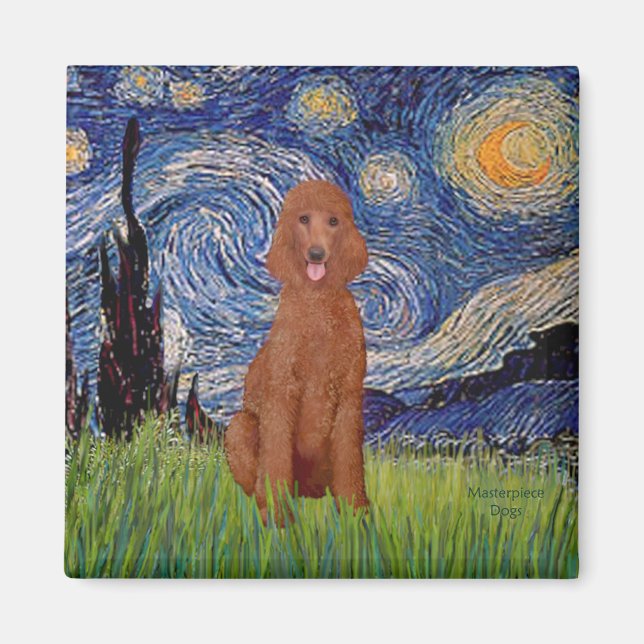 Aimant Nuit étoilée - Caniche standard rouge foncé #1 (Devant)