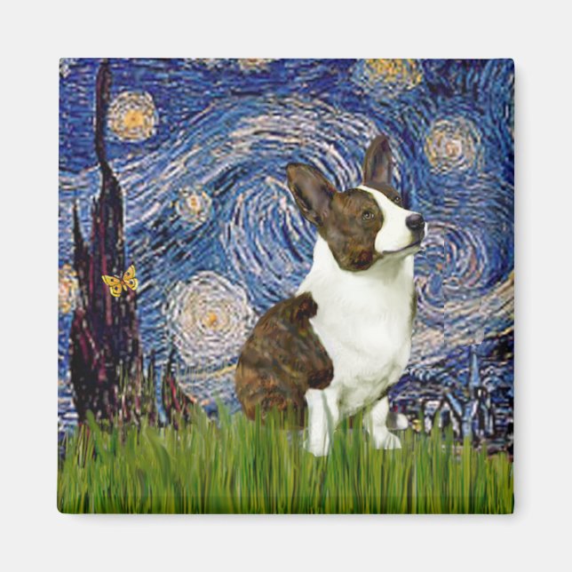 Aimant Nuit étoilée - Cardigan Welsh Corgi (Devant)