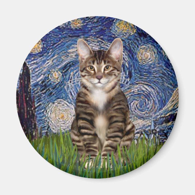 Aimant Nuit étoilée - Chat tigre tabby 30 (Devant)