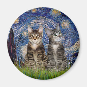 Aimant Nuit étoilée - Deux chats tigrés tabby