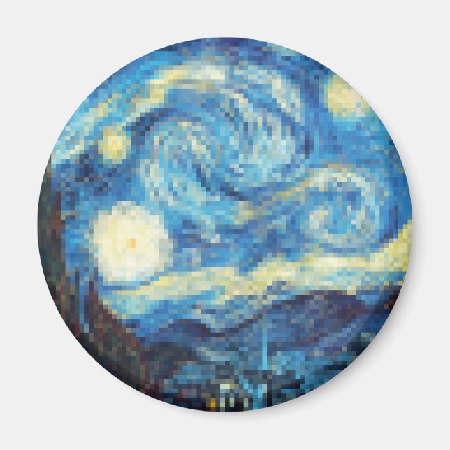 Aimant Nuit étoilée Pixellée par Van Gogh (Devant)