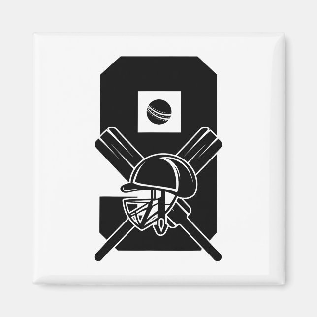 Aimant Numéro 9 Ans Cricket 9e Anniversaire  (Devant)