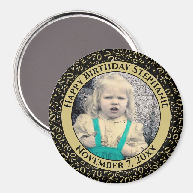 Aimant Numéro aléatoire Motif 70e anniversaire Noir/Or (Recto/Verso)