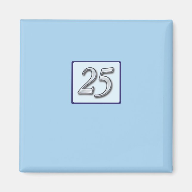 Aimant Numéro d'argent du 25e anniversaire en bleu (Devant)