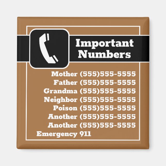 Aimant Numéro de téléphone important Rappels d'urgence Fr (Devant)