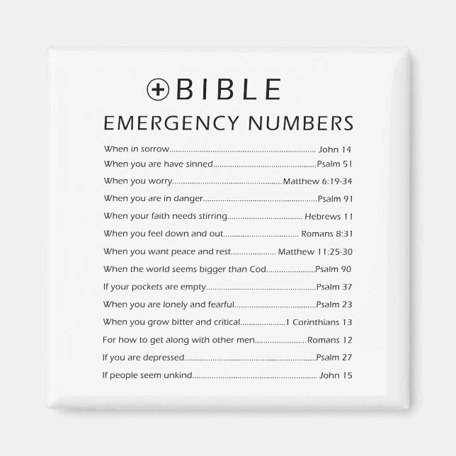 Aimant Numéros d'urgence biblique (Devant)