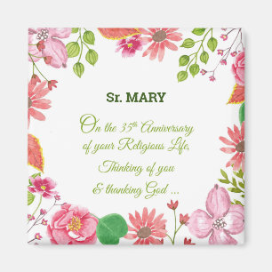 Aimant Nun Religieux 35e Anniversaire Fleurs aquarelles