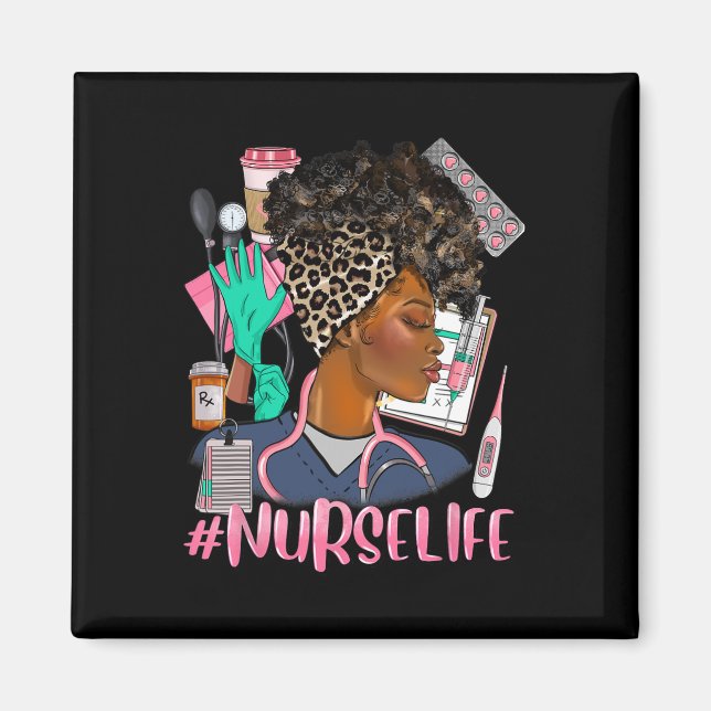 Aimant Nurse Life Femmes afro-américaines Noires Leopard  (Devant)