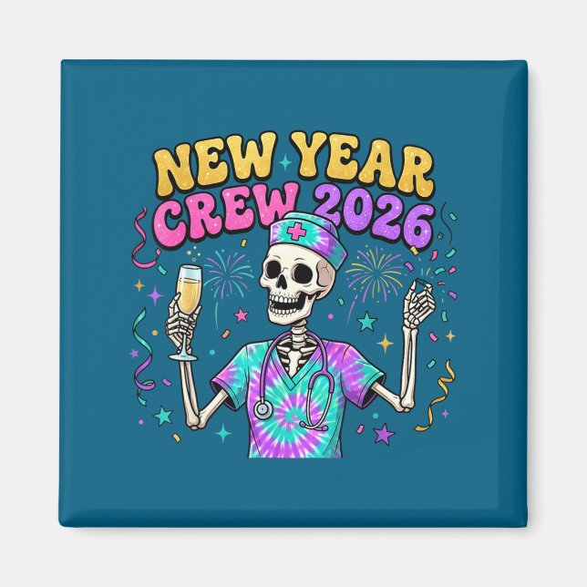Aimant Nurse Skeleton New Year Crew 2026 Funny Er Icu Eve (Devant)