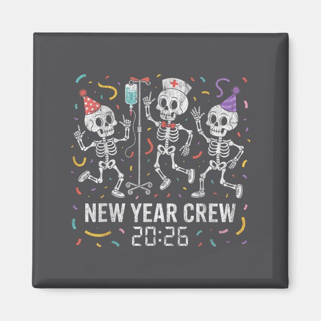Aimant Nurse Skeleton New Year Crew 2026 Funny Er Icu Par (Devant)