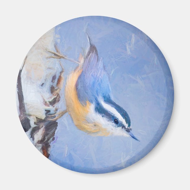 Aimant Nuthatch à poitrine rouge Peinture d'art original  (Devant)