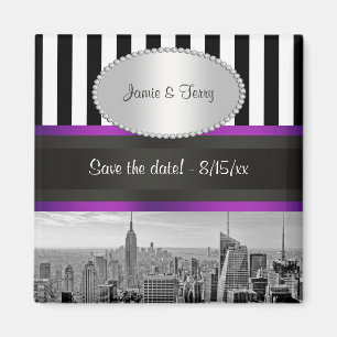 Aimant NYC Skyline BW Blk Wht Strp Purple P Date de sauve