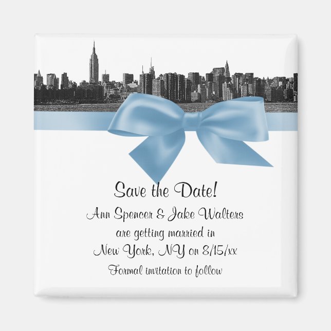 Aimant NYC Skyline large étendue gravée BW Lt Blue Save t (Devant)