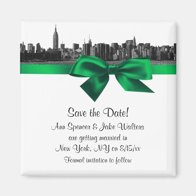 Aimant NYC Skyline large gravé BW vert Save the Date (Devant)