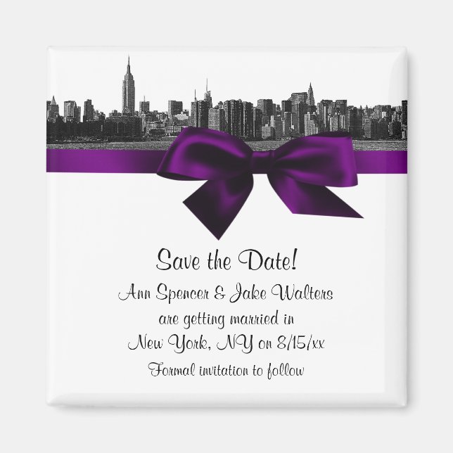 Aimant NYC Skyline large gravé BW Violet Enregistrer la d (Devant)