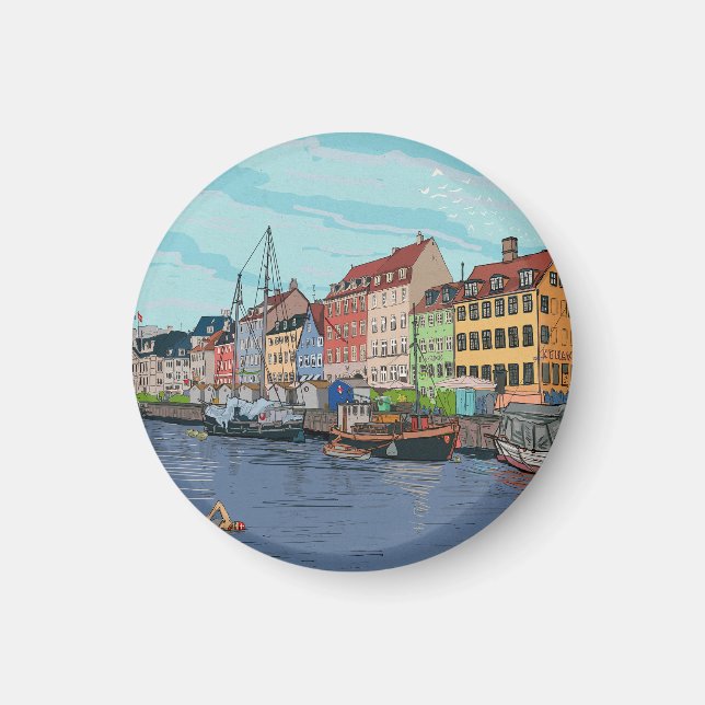 Aimant Nyhavn Copenhagen Danemark Illustration lunaire (Devant)
