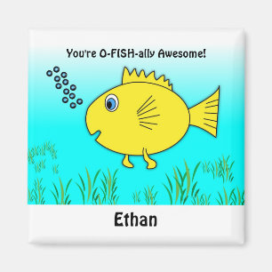 Aimant O-Fish-ally Awesome avec le nom Cartoon Goldfish