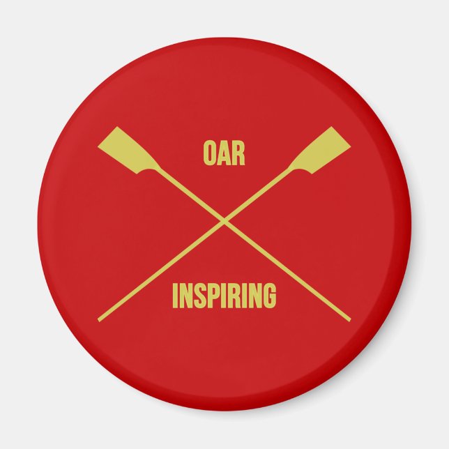 Aimant Oar, slogan inspirant et oars croisés rouge (Devant)