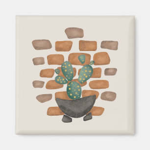 Aimant Oasis de Cactus : Décor de mur de briques inspiré