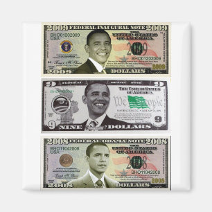 Aimant obama 9 dollars Bill