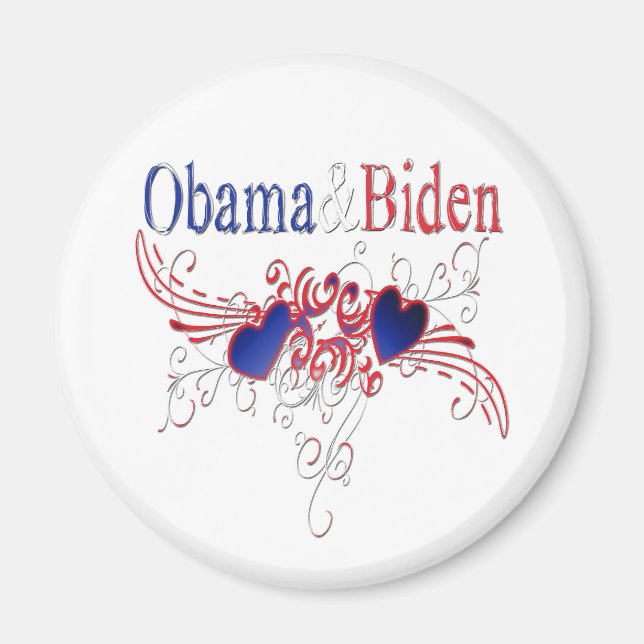 Aimant Obama Biden 2008 Coeurs patriotiques (Devant)