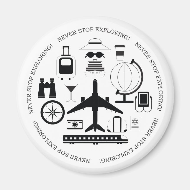 Aimant Objets de voyage modernes en noir et blanc Motif (Devant)