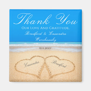 Aimant Ocean Blue Beach Wedding 2 Hearts Sand