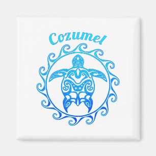 Aimant Ocean Blue Tribal Turtle Cozumel