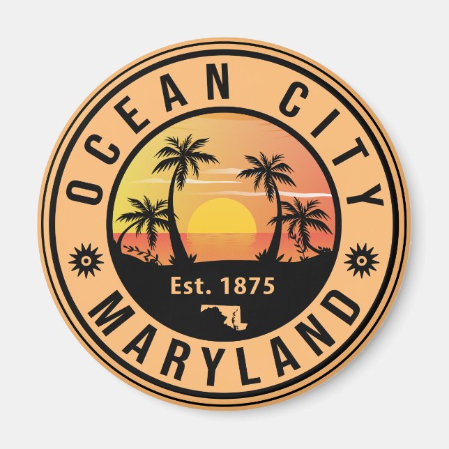 Aimant Ocean City Maryland Retro Sunset Souvenirs 60s (Devant)