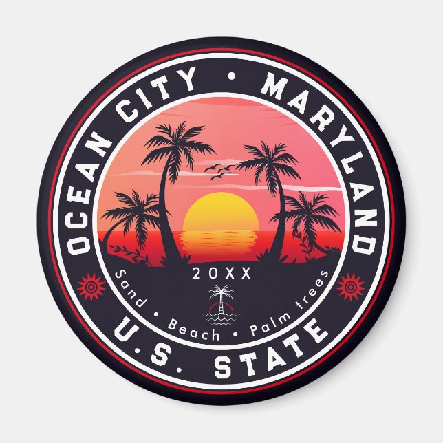 Aimant Ocean City Maryland Retro Sunset Souvenirs 80s (Devant)