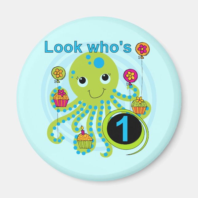 Aimant Octopus 1er Anniversaire T-shirts et cadeaux (Devant)