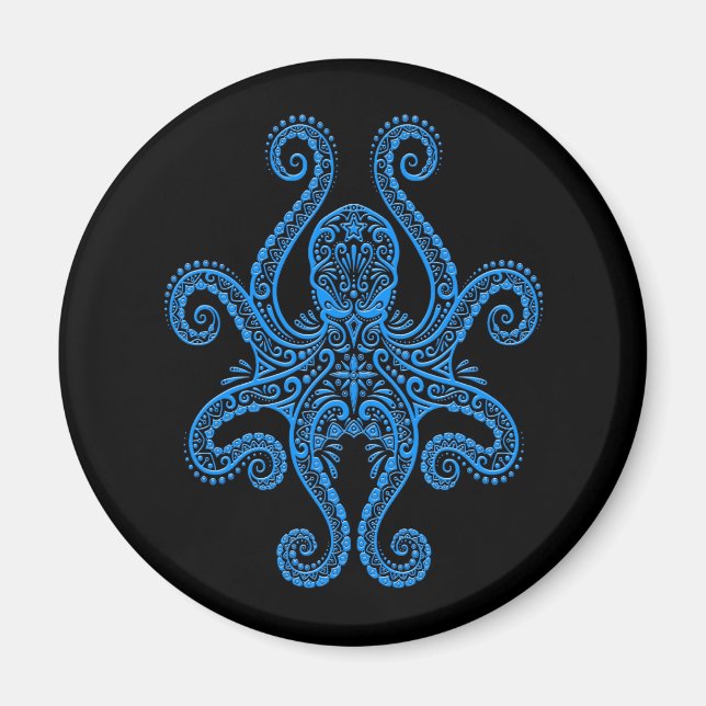 Aimant Octopus bleu complexe sur noir (Devant)