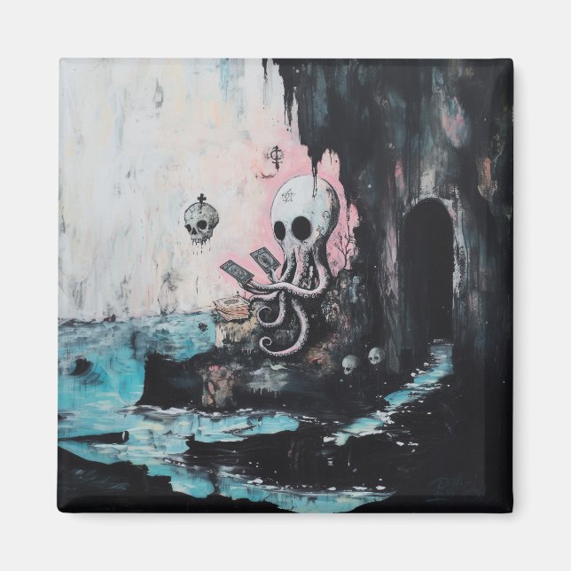 Aimant Octopus Skull Tarot Oracle Cartes Witchy AI Art (Devant)