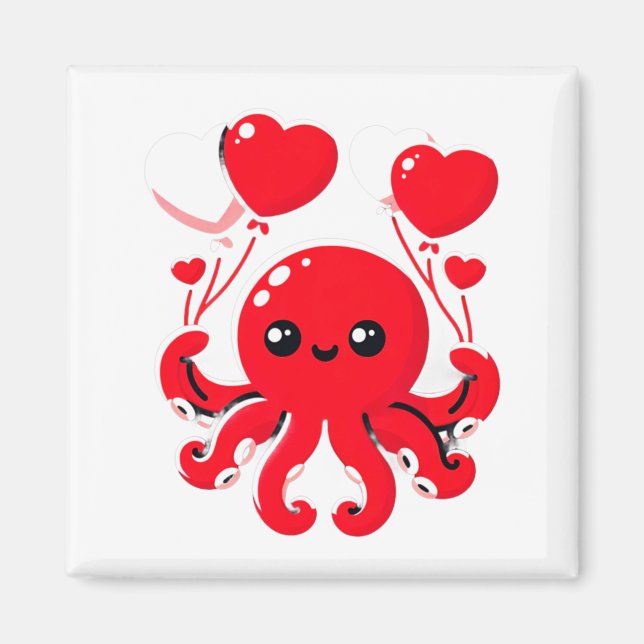 Aimant Octopus With Heart Lloons Adorable Valentines Day  (Devant)