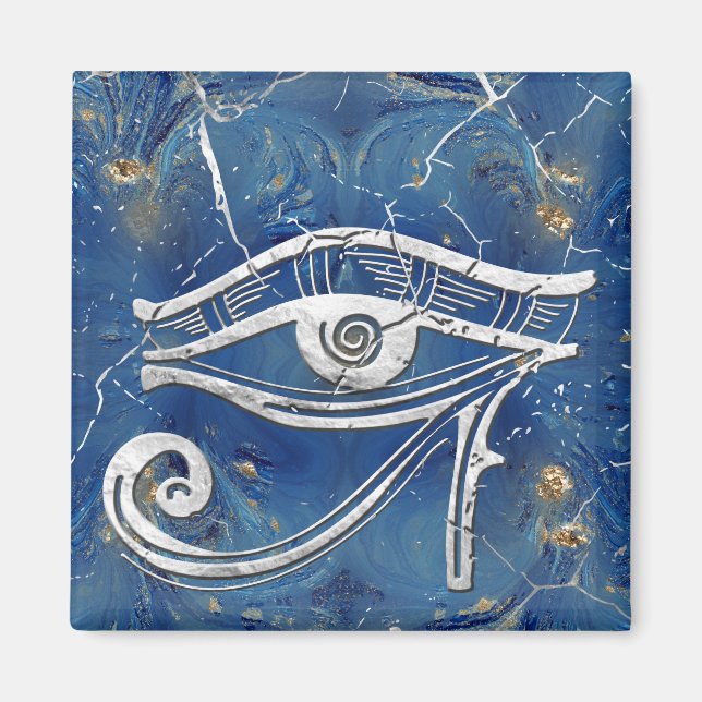 Aimant OEil égyptien en argent sur marbre bleu (Devant)