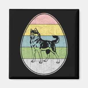 Aimant Œuf de Pâques joyeux graphique de chien Husky sibé