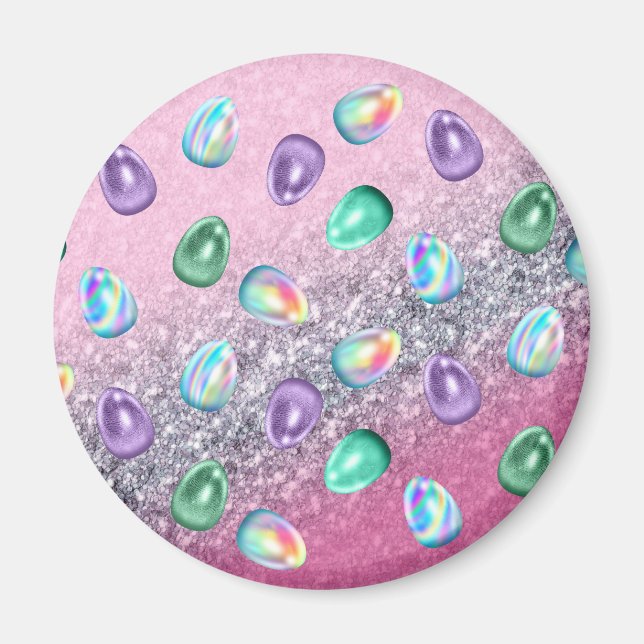 Aimant Oeuf de Pâques Pink Violet Tie Tee Parties scintil (Devant)