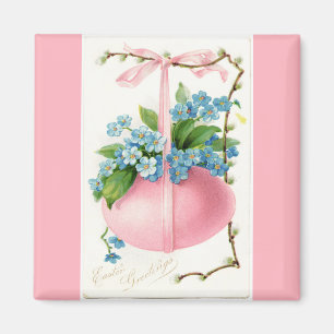 Aimant Oeuf de Pâques rose et fleurs