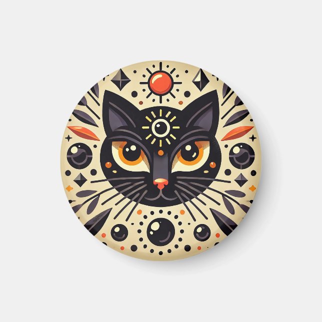 Aimant Œuvre d'art mystique d'un chat noir  (Devant)