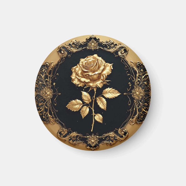 Aimant Œuvre d'art Rose Dorée avec Élément Décoratif Orné (Devant)