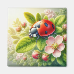 Aimant OEuvre florale/printanière de coccinelle