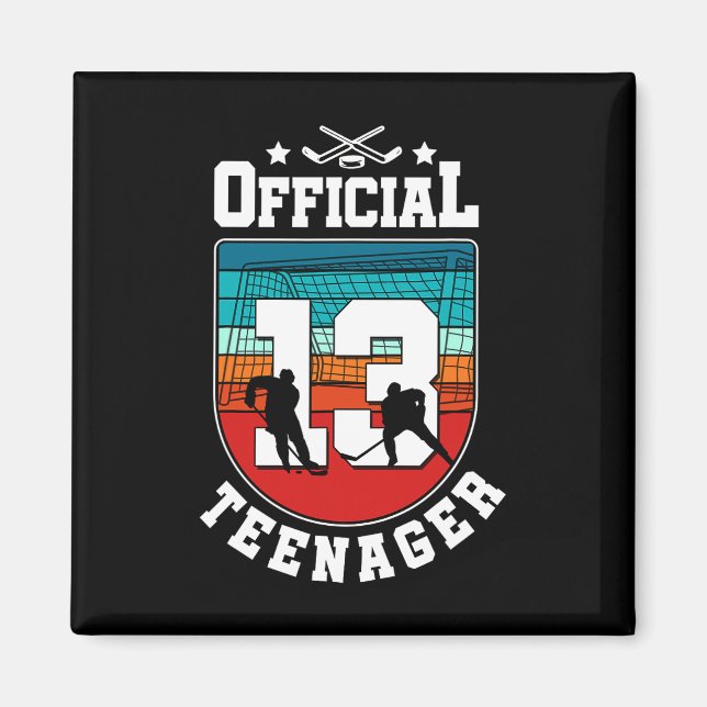 Aimant Official Teenager 13th Birthday 13 Year Boy Hockey (Devant)
