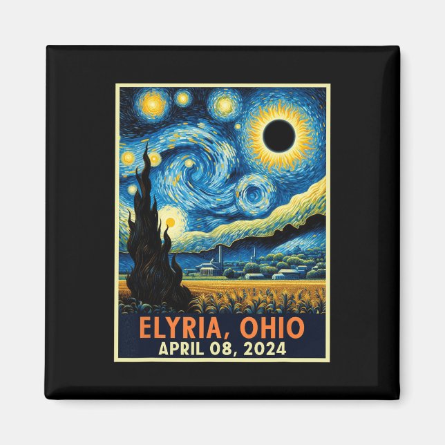 Aimant Ohio Total Solar Eclipse 2024 Starry Night Van Gog (Devant)
