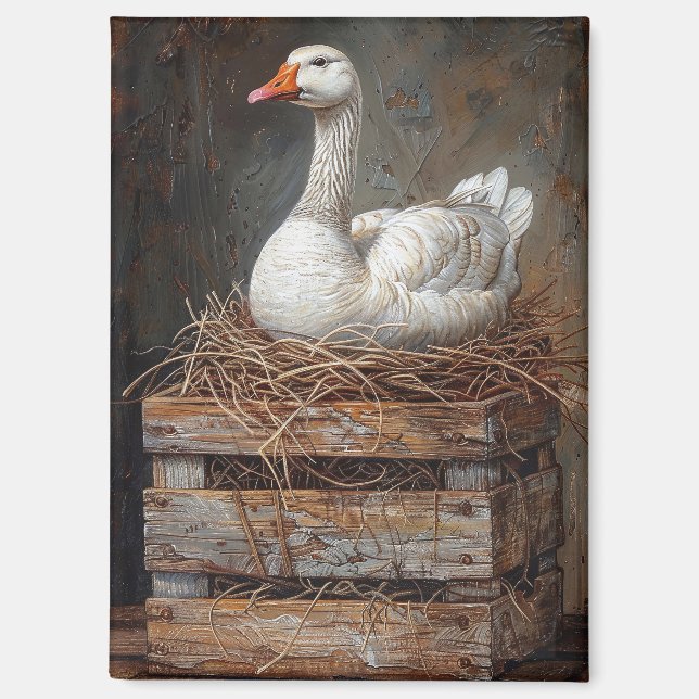 Aimant Oie sur une peinture nivale (Recto)