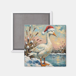 Aimant Oie vintage avec chapeau de Père Noël par Noël gel