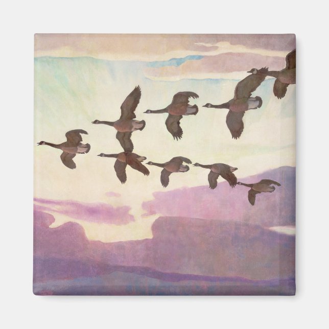 Aimant Oies du Canada au printemps par Newell Convers Wye (Devant)