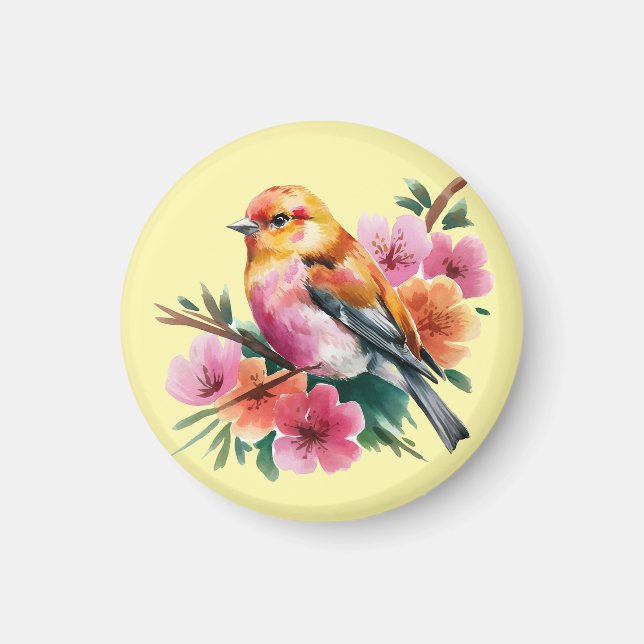 Aimant Oiseau à Fleur Rose (Devant)