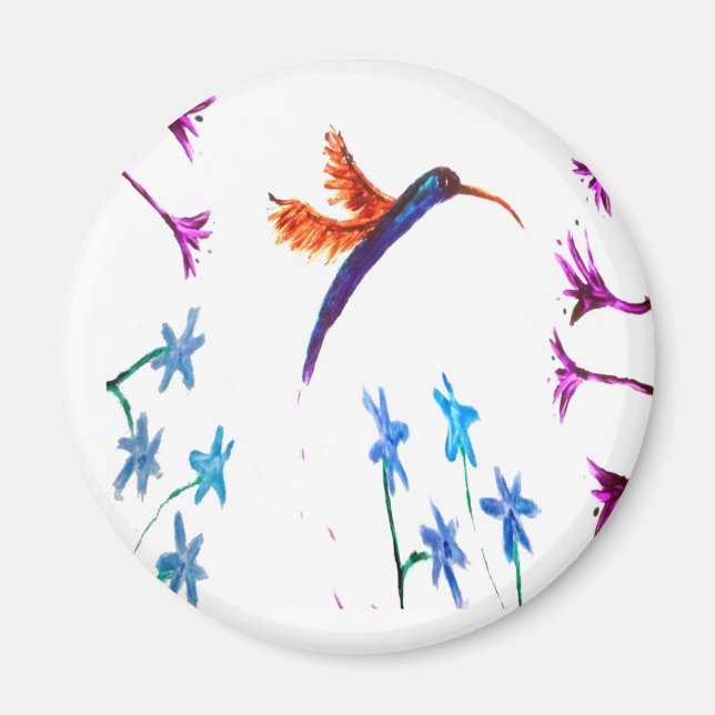 Aimant Oiseau Art Floral Colibri (Devant)